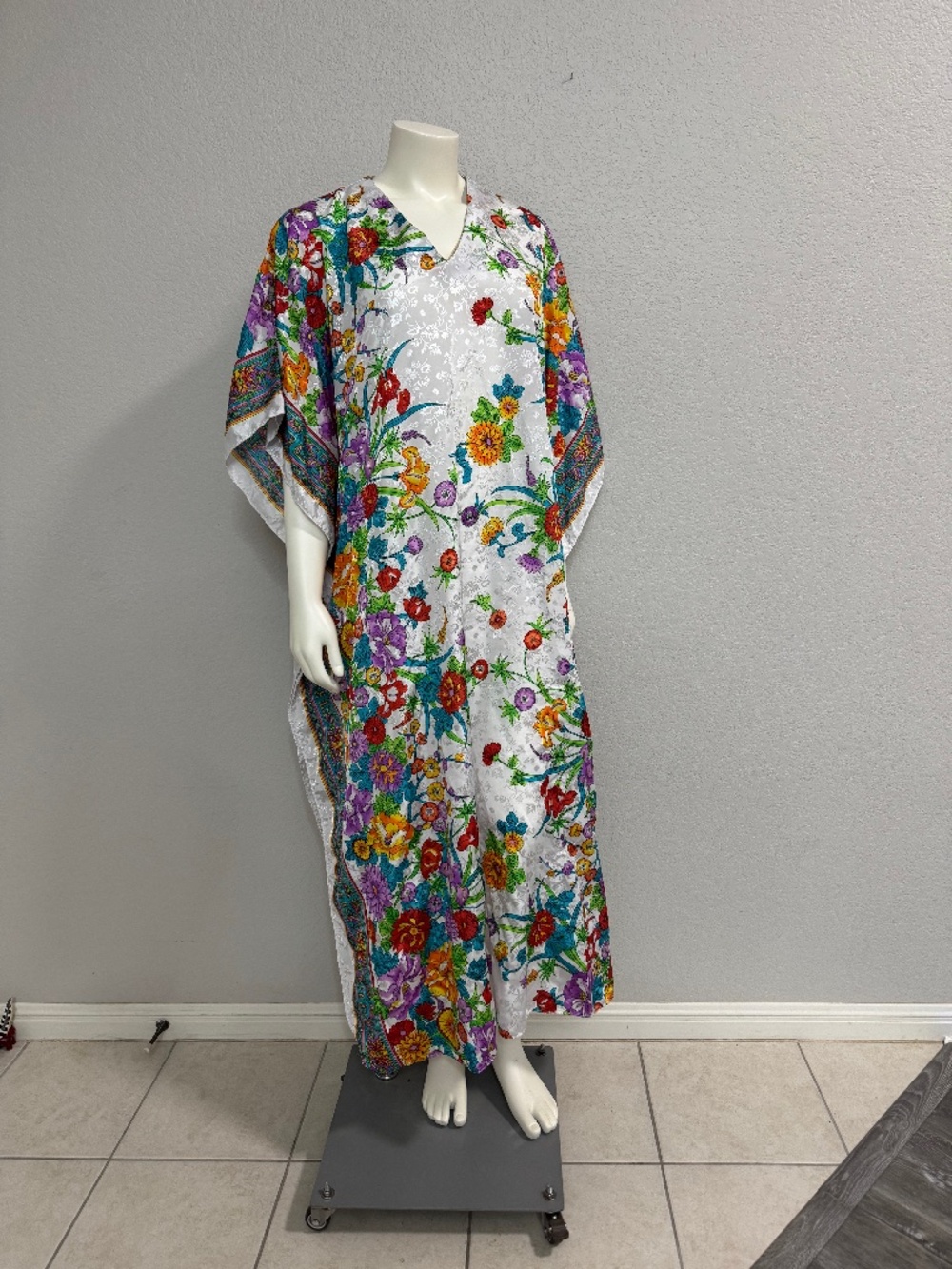 70s Vintage Mrs. Roper Floral Caftan Dress
